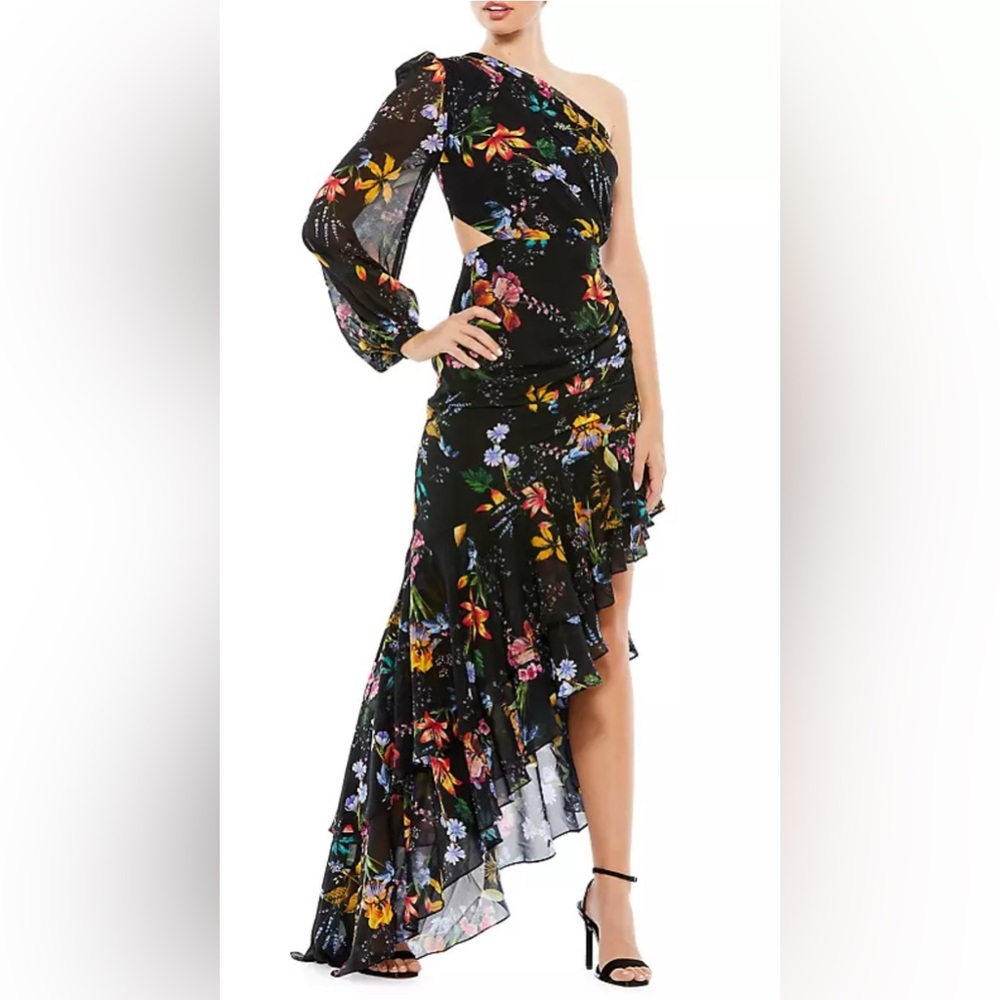 Mac Duggal Floral One-Shoulder Dress